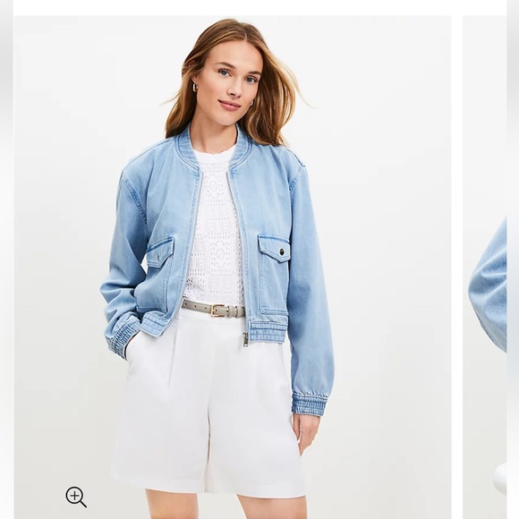 Loft denim bomber  jacket soft wash womens small petite new with tags sp nwt - Picture 2 of 4